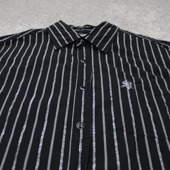 Southpole Premium Shirt Men XL Black/Silver Stripe Pearl Snap Long Sleeve Button - Picture 4 of 13